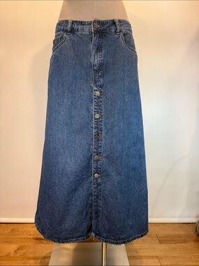 Denim Button-Front Maxi Skirt - Blue